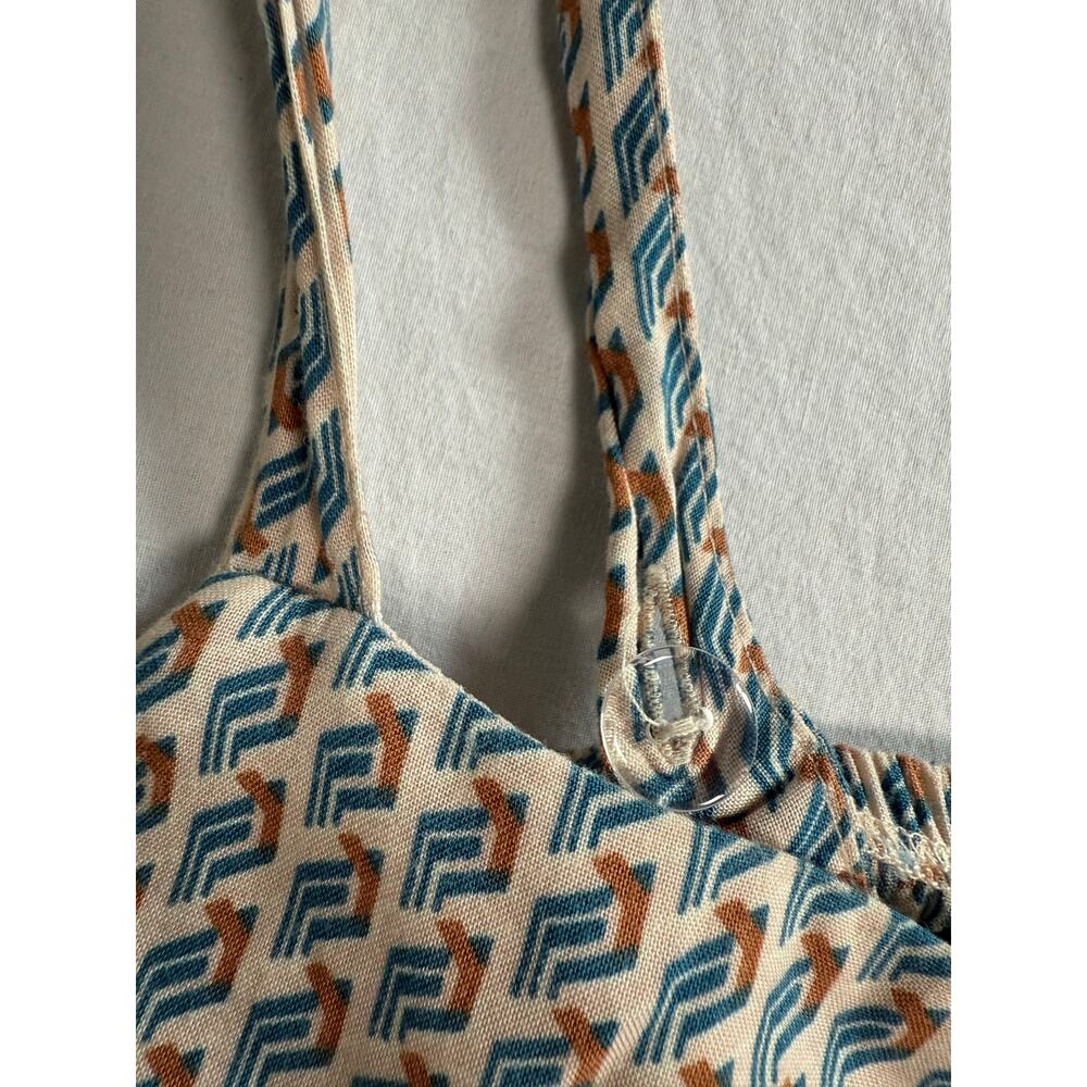 Superfoxx Square Neck Midi Dress Blue Tan Boho Size LARGE Geometric Print - Picture 6 of 14